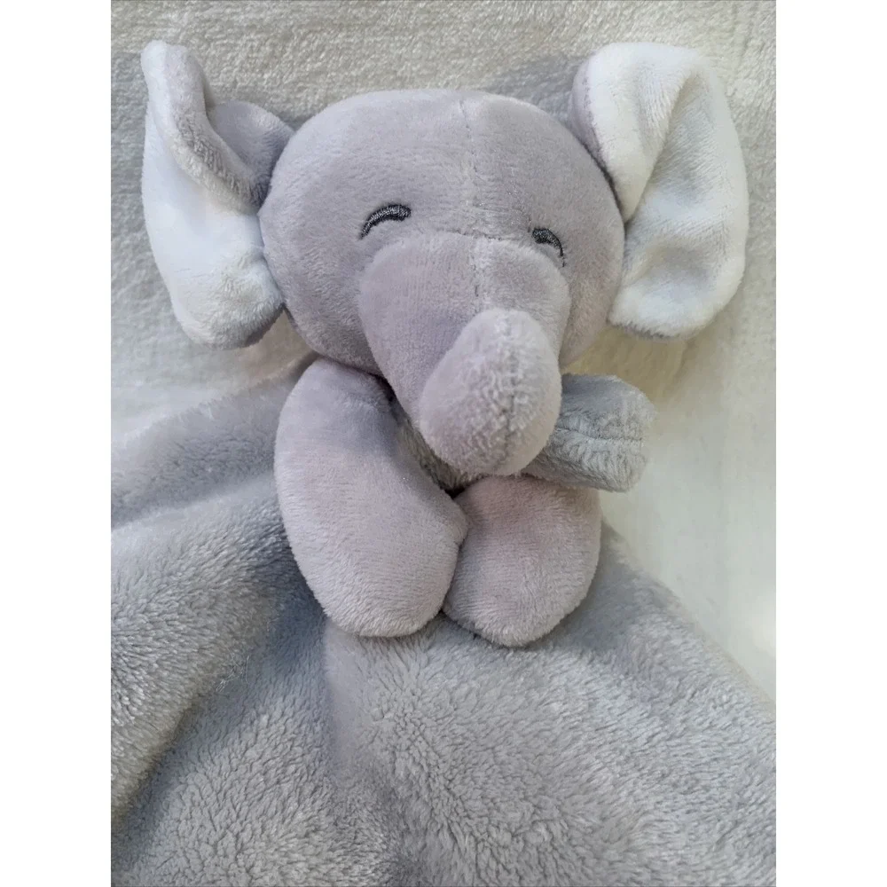 Carters Grey Gray Elephant Security Blanket Soft Velour Satin Baby Lovey Toy‎